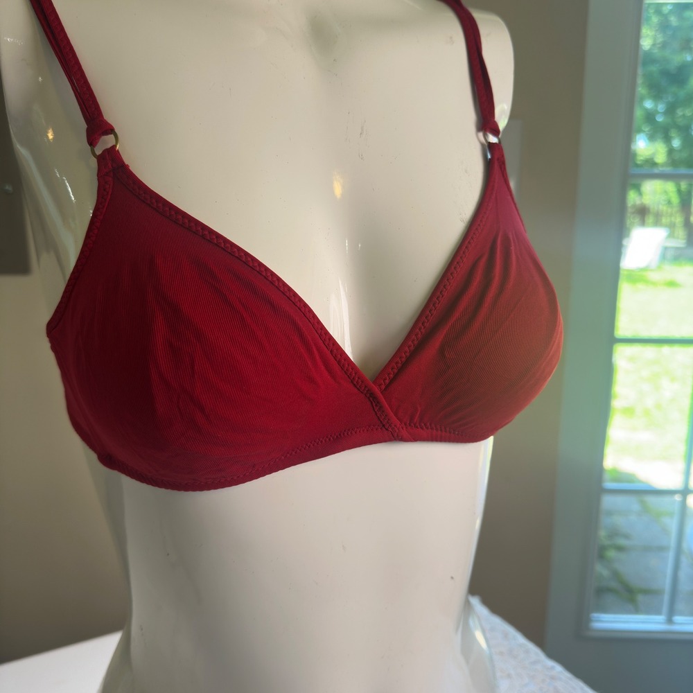 Huit‎ 8 Red Ribbed Triangle Bralette Wireless Soft Cup French Lingerie 34A